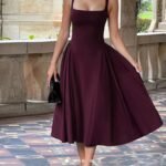 Women’s Sleeveless Square Neck Flared Midi Dress