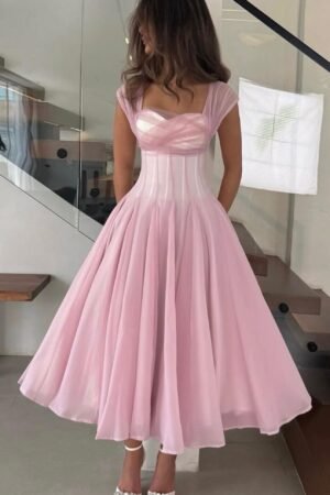 Women’s Elegant Pink Fit & Flare Midi Dress