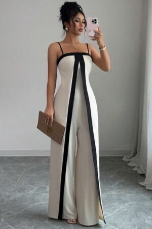 Women’s White Contrast Stripe Jumpsuit